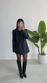 Liona Kruvaze Blazer Ceket - Antrasit - Görsel 7