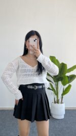 Lora Merserize Bluz - Beyaz - Görsel 3