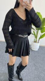 Lora Merserize Bluz - Siyah - Görsel 8