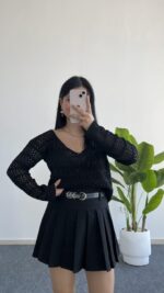 Lora Merserize Bluz - Siyah - Görsel 5