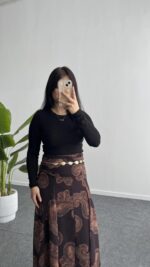 Lorai Desenli Şifon Etek - Kahverengi - Görsel 4