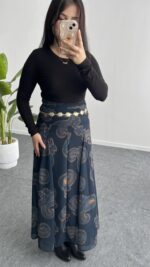 Lorai Desenli Şifon Etek - Lacivert - Görsel 2