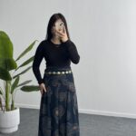 Lorai Desenli Şifon Etek - Lacivert