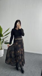 Lorai Desenli Şifon Etek - Siyah - Görsel 4