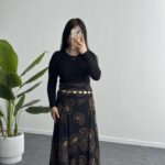 Lorai Desenli Şifon Etek - Siyah