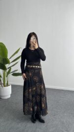 Lorai Desenli Şifon Etek - Siyah - Görsel 3