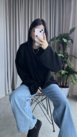 Marka Model Geniş Kol Salaş Kazak Siyah - Görsel 2