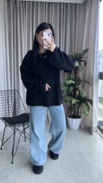 Marka Model Geniş Kol Salaş Kazak Siyah - Görsel 6