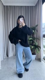 Marka Model Geniş Kol Salaş Kazak Siyah - Görsel 4