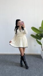 Martana Polo Yaka Etekli Triko Takım - Krem