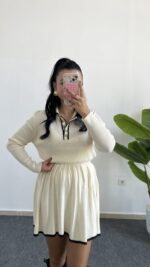 Martana Polo Yaka Etekli Triko Takım - Krem - Görsel 5