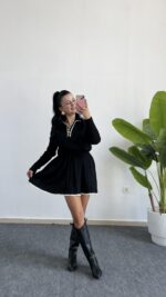 Martana Polo Yaka Etekli Triko Takım - Siyah