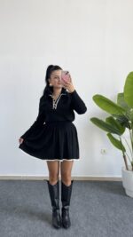 Martana Polo Yaka Etekli Triko Takım - Siyah - Görsel 4