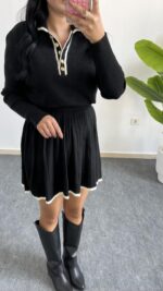 Martana Polo Yaka Etekli Triko Takım - Siyah - Görsel 3