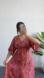 Marva Çan Viskon Elbise - Turuncu - Görsel 2