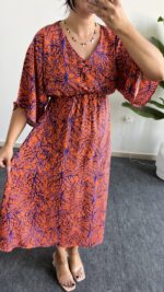 Marva Çan Viskon Elbise - Turuncu - Görsel 6