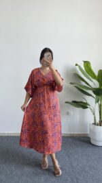 Marva Çan Viskon Elbise - Turuncu - Görsel 3