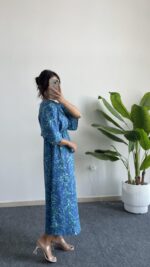 Marva Çan Viskon Elbise - Mavi - Görsel 5