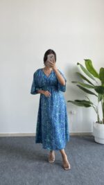 Marva Çan Viskon Elbise - Mavi