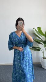 Marva Çan Viskon Elbise - Mavi - Görsel 4