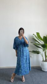 Marva Çan Viskon Elbise - Mavi - Görsel 3