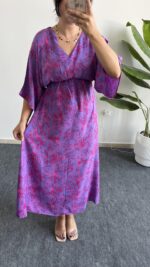 Marva Çan Viskon Elbise - Mor - Görsel 6