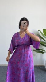 Marva Çan Viskon Elbise - Mor - Görsel 4