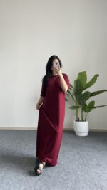 Mayda Yarım Kol  Modal Basic Elbise - Bordo - Görsel 3