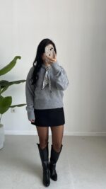 Maysa Fularlı Kazak - Gri