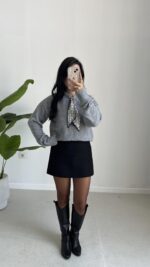 Maysa Fularlı Kazak - Gri - Görsel 8