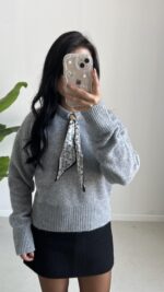 Maysa Fularlı Kazak - Gri - Görsel 4