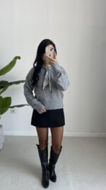 Maysa Fularlı Kazak - Gri - Görsel 3