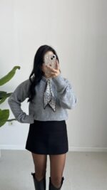 Maysa Fularlı Kazak - Gri - Görsel 7