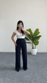 Melina Cırtlı Palazzo Pantolon - Lacivert - Görsel 4