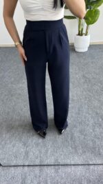 Melina Cırtlı Palazzo Pantolon - Lacivert - Görsel 5