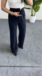 Melina Cırtlı Palazzo Pantolon - Lacivert - Görsel 6