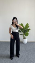 Melina Cırtlı Palazzo Pantolon - Siyah - Görsel 2