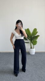 Melina Cırtlı Palazzo Pantolon - Siyah - Görsel 5