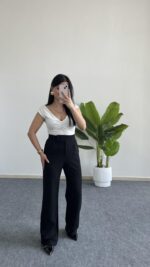 Melina Cırtlı Palazzo Pantolon - Siyah