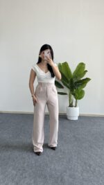 Melina Cırtlı Palazzo Pantolon - Taş