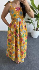 Meris Çiçekli Poplin Elbise - Sarı - Görsel 5