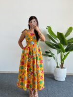 Meris Çiçekli Poplin Elbise - Sarı - Görsel 3