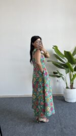 Meris Çiçekli Poplin Elbise - Yeşil - Görsel 5