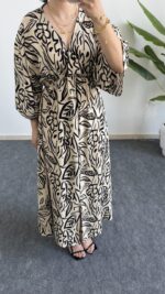 Mia Desenli Kruvaze Elbise - Krem - Görsel 7