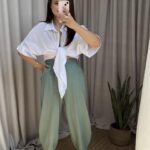 Mint Yeşili Balon Model Keten Pantolon