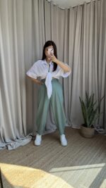 Mint Yeşili Balon Model Keten Pantolon - Görsel 2