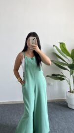 Mint Yeşili Keten Tulum - Görsel 5