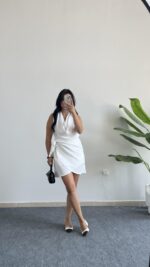 Mira Degaje Yaka Anvelop Elbise - Beyaz - Görsel 2