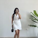 Mira Degaje Yaka Anvelop Elbise - Beyaz