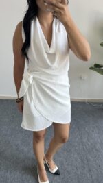 Mira Degaje Yaka Anvelop Elbise - Beyaz - Görsel 3